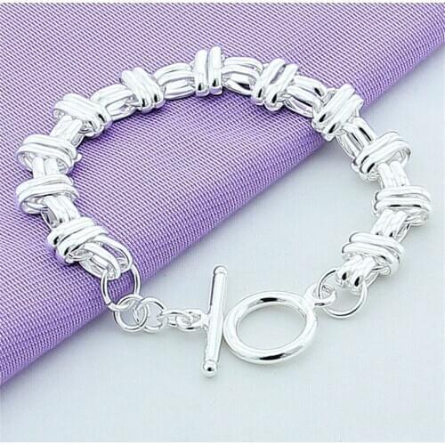 925 Sterling Silver Round Cross Charm Chain Bracelet For Women Men Valentine Wedding Party Jewelry Gift