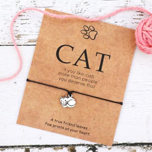 Cat Friendship Bracelet Cat Adoption Wish Bracelet Friendship Wish Card Cat Charm Bracelets Friend New Pet Mom Favors Cat Gifts