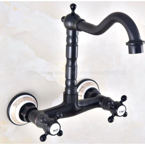 Oil Rubbed Bronze Double Handle Kitchen Faucet Wall Mounted 360 Degree Rotate Bathroom Kitchen Mixers Hot and Cold Tap znf454