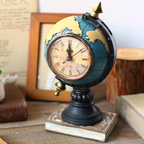 1 Pcs Nordic Style Globe Retro Resin Clock Ornaments Study Room Living Room Office Home Decorations Cabinet Porch Seat Clock