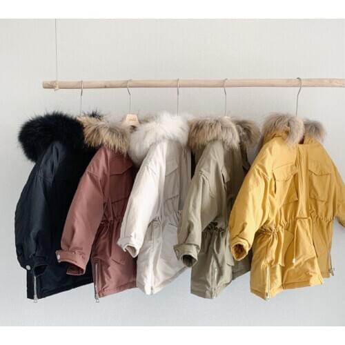 Childrens Thick Fur Collar Hooded Down Jacket Warm Mid-length Coat for Children 3-8 Years Old Boys Girls Keep Warm for Kids