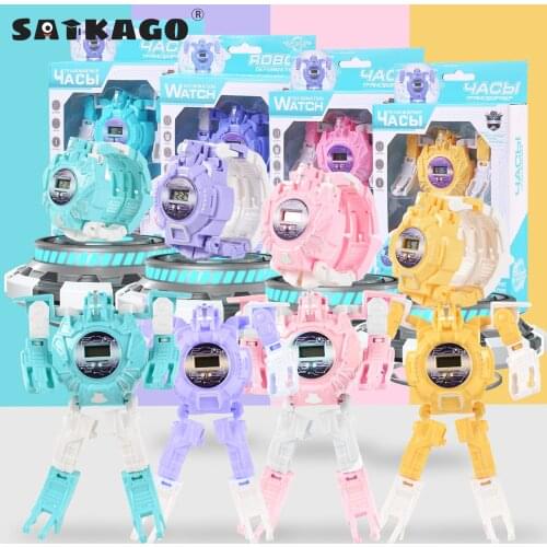 Satkago Children Electronic Watch Cartoon Action Deformation Wristwatch Adjustable Watch Toy for Kids Birthday Christmas Gifts