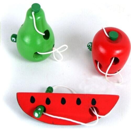 Montessori Kids Educational Toys Fun Wooden Toy Worm Eat Fruit Apple Pear Early Learning Teaching Aid Baby Toy For Kids Gift