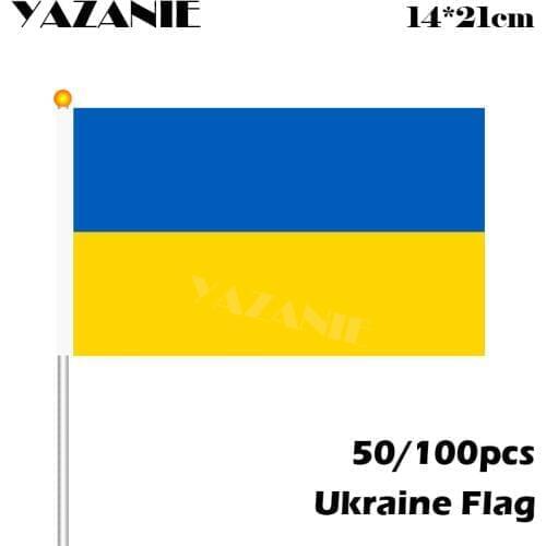 YAZANIE 14*21cm 50/100pcs Ukraine Small Hand Flag Hanging Ukraine National Country Flag All Over The World Europe Custom Flag