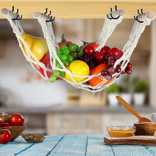 Macrame Fruit Vegetable and Fruit Hammock Bohemian Handwoven Hammocks Hanging Kitchen Produce Storage Kitchen Counter