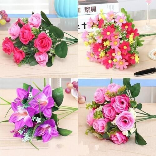 Simulation Silk Rose Flower Bouquet DIY Home Party Wedding Car Decal Bride Bouquet Valentines Day Gift handmade Silk Flower