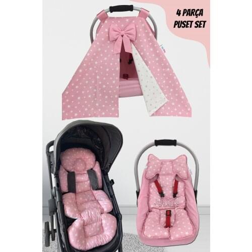 Jaju Baby Handmade, Pink Star 4-Piece Stroller Set (With Handle)