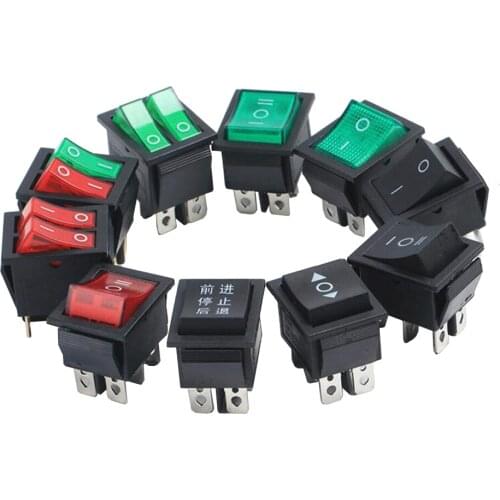 KCD4 Ship Type Switch Ship Type Switch Warped Board Power Button 4 6-pin Red Light Green 31x25mm16A250V