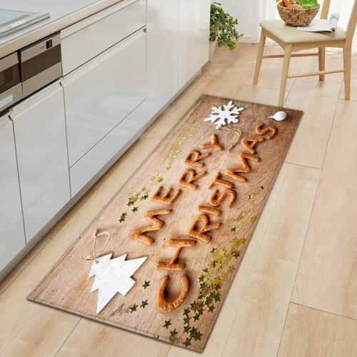 Merry Christmas Entrance Door Mat Carpet Flannel Kitchen Carpet Mat Rugs Soft Hallway Rugs for Bedroom Bathroom Living Room