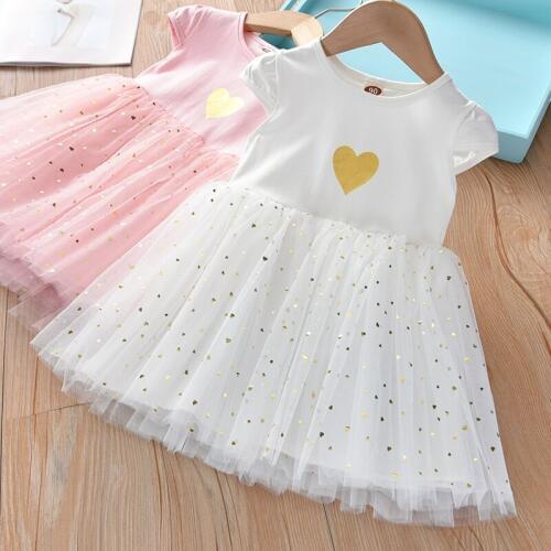 Girls Summer Clothing Sequin love Dress 2020 New Style Baby Girls Children Heart Short-sleeve Dress