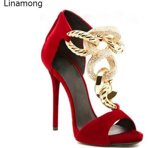 Summer Bling Gold Rhinestone Circle Crossed Sandals Women Purple Red Black Suede Party Thin Heels Shoes Gladiator High Heels