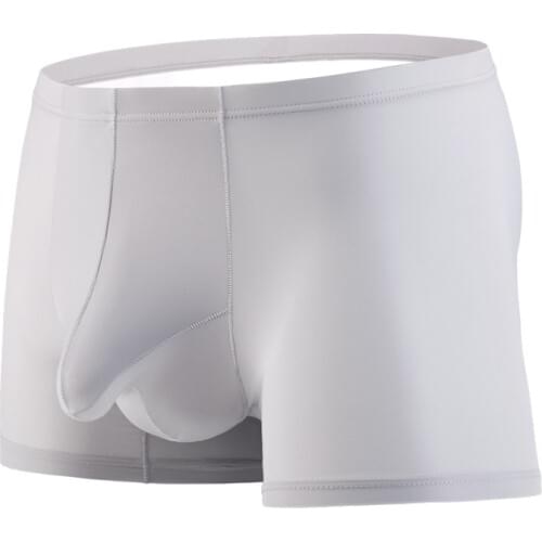 Summer Ice Silk Ultra-thin Boxershorts Men Sexy Boxer Seperation Penis Pouch Bags Breathable Gay Men Shorts Underwear Masculina