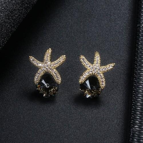 Fashion Earrings Women Earrings Starfish Inlaid Cubic Zirconia Ear Studs Sweet Romantic Surprise Birthday Gift for Girlfriend