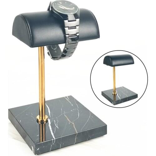 Marble Base PU Leather Watch Stand Storage Boxes Case Bangles Bracelets Chain Watch T-Bar Rack Jewelry Organizer Countertop Gift