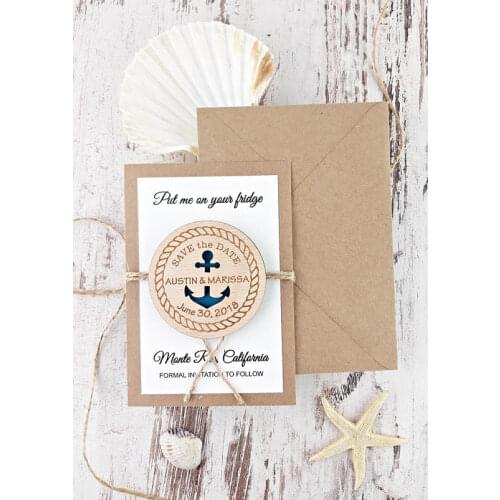 Custom nautical anchor Wedding Announcement wooden Save the Date Magnets engagement invitation cards party favors gifts