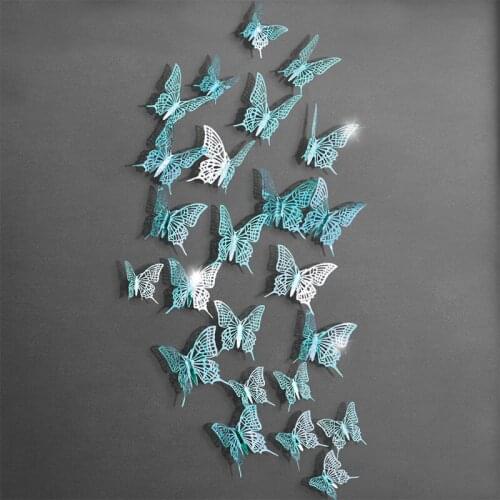 New style 12pcs/set 3D Hollow Butterfly Wall Sticker for Home Decor Butterflies stickers Room Decoration for Party Wedding Decor