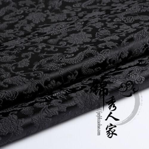 Black Dragon Damask Costume Trim Diy Jacquard Brocade Fabric Mongolia Robe Upholstery cloth DIY Material 75CM*50CM