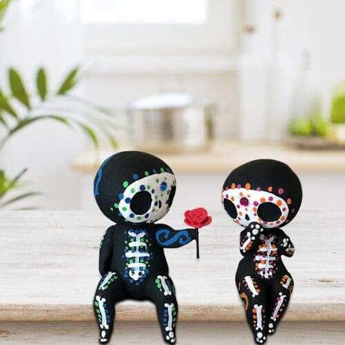 Crafts Resin Sugar Skull Couple Statue Cute Statue Skull Resin Flower Delivery Garden Miniature Micro Landscape Decoration