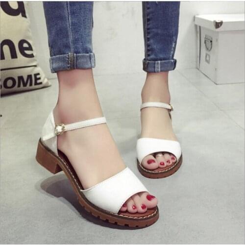 New Fashion Fish mouth womens shoes Women Sandals Flat Shoes Woman Ankle Strap Summer For Beach Casual White Sandals Large size