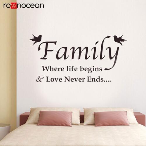 Family Wall Quote Sticker Where Life Begins & Love Never Ends Decal Vinyl Interior Home Decoration Bird Mural Self Adhesive 3Q28