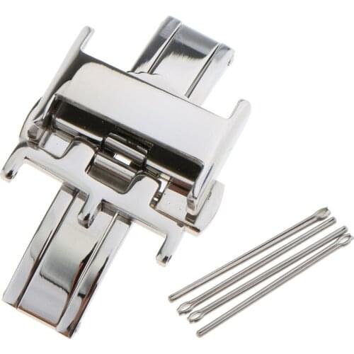 14mm 16mm 18mm Stainless Steel Push Button Butterfly Deployment Clasp For Leather Watch band Strap Silver