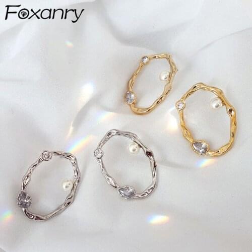 Foxanry Prevent Allergy 925 Sterling Silver Hoop Earrings New Trendy Simple Sweet Pearl Zircon Bride Jewelry Wedding Accessories