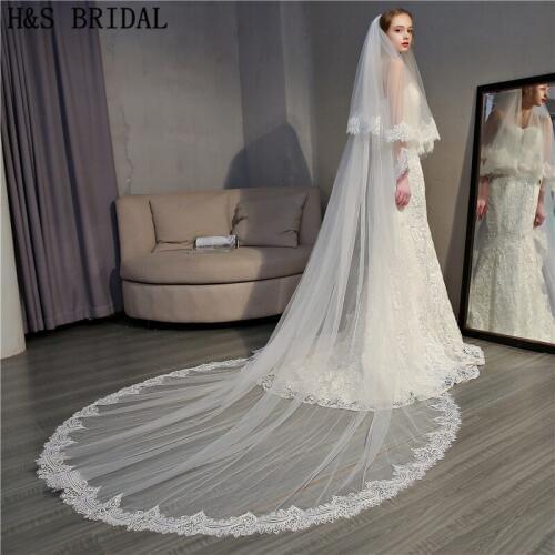 H&S Bridal Voile de mariee Two Layers Lace Edge Wedding Veil with comb sluier Wedding Accessories schleier velo sposa