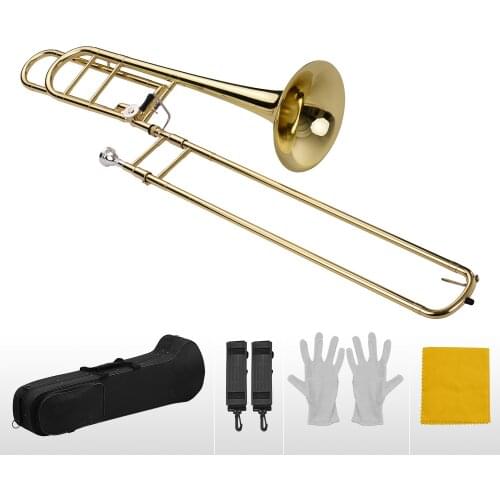Upgraded Intermediate Bb Flat Tenor Slide Trombone with F Trigger Including Mouthpiece Carry Case Gloves Cleaning Cloth