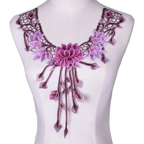 Purple Pink Red Lace Fabric Neckline Collar Applique Motif Patches Scrapbooking Sewing Accessories For Women Dress