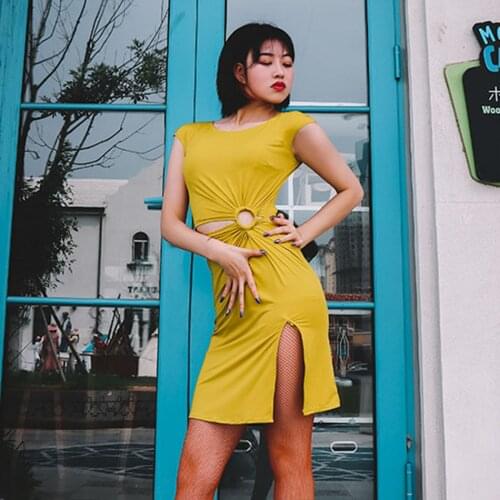 2020 Latin Dance Dress Women W535 Sleeveless Waist Ring Design Performance Costume Dancing Cloth Belly Chacha Ballroom Dresses