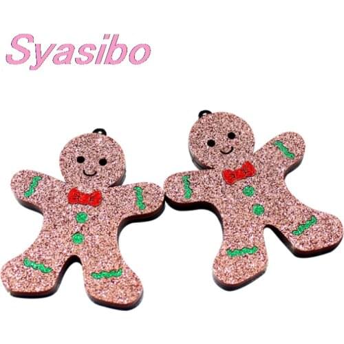 1pair) AC1803- 51mm Christmas Gingerbread Cookie Jewelry Accessories Holiday Acrylic Gingerbread Man For Dangle Earrings
