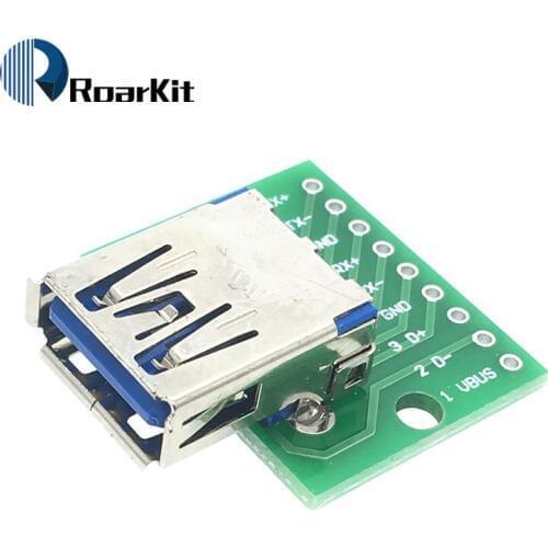 10PCS/LOT USB 3.0 Female Head Seat DIP Flat Module line Adapter Plate Base to USB-3.0 Conversion Board USB-30