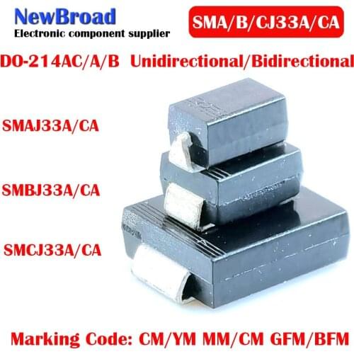 10PCS SMD TVS Diode Unidirectional SMAJ33A CM SMBJ33A MM SMCJ33A GFM Bidirectional SMAJ33CA YM SMBJ33CA CM SMCJ33CA BFM DO-214A
