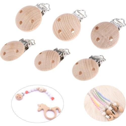 2pcs Cute Beech Wood Baby Pacifier Clips Holder Round Solid Color Infant Pacifier Nipple Clasps Baby Product