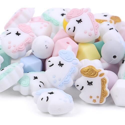 Sutoyuen 4pc BPA Free Unicorn Silicone Teether Beads DIY Animal Teething Beads for Baby Pacifier Dummy Jewelry Toy Accessories