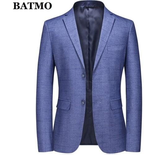 BATMO 2020 new arrival spring plaid casual grey blazer men,mens plaid casual jackets,C657