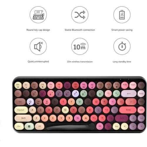 Ajazz 308i Wireless Bluetooth Keyboard Round Key Cap Gaming Keypad with 84 Keys for iPhone/An-droid/Windows Systems