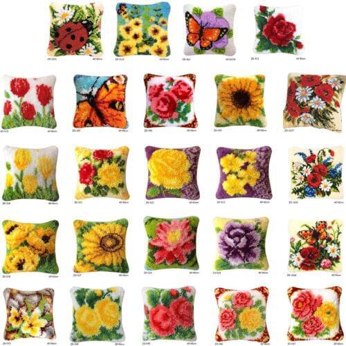 Flower Series DIY Latch Hook Rug Kit 3D Segment Embroidery Pillow Wool Cross Stitch Carpet Set Crafts