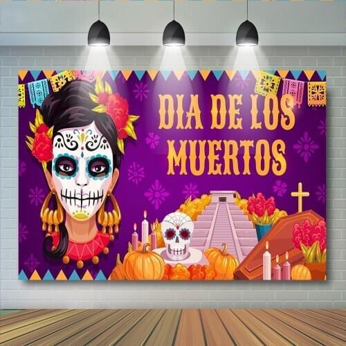 Day of The Dead Halloween Background for Mexican Fiesta Skull Floral Photography Backdrop Dia DE Los Muertos Birthday Party