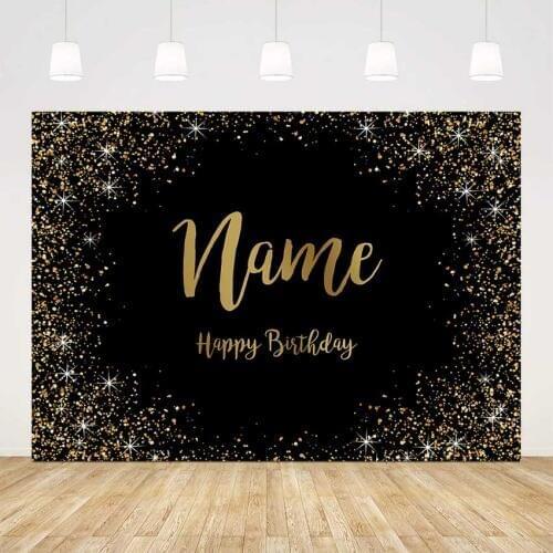 Happy birthday party background for photo studio black Gold glitter Backdrop happy birthday party decoration name DIY backdrops