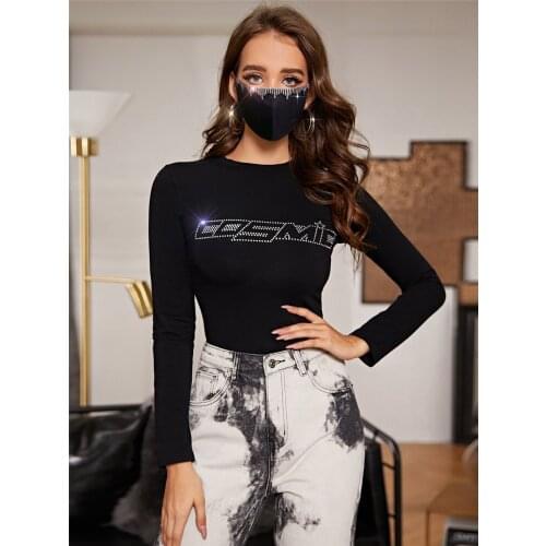 Sparkling Diamond Letter T Shirt Women Fashion O Neck Short Navel Slim Streetwear Crop Top Cosmic Shirt Girls Tees New