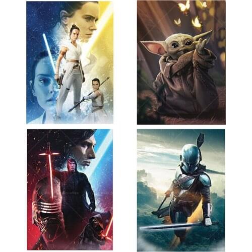 Star Wars Baby Yoda Movie Cartoon Oil Poster And Character Canvas Painting Wall Art Picture Living Dorm Room Home Decor Cuadros