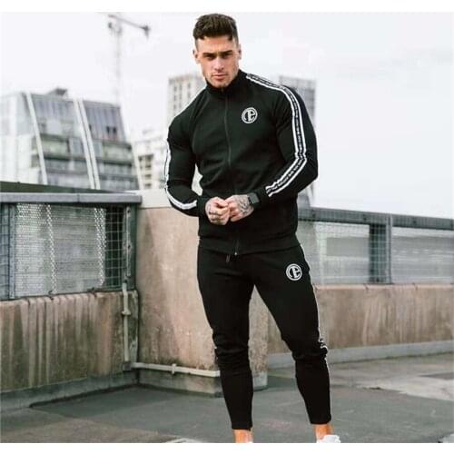 Autumn men Sports suit hoodies suits long sleeve zipper patchwork coats+Small leg trouser suits Classic style Jogger sportswear