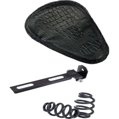 Crocodile Leather Motorcycle 3 inch Cushion Spring Bracket Solo Seat Fit for Harley Bobber Chopper Custom Motorbikes, Black