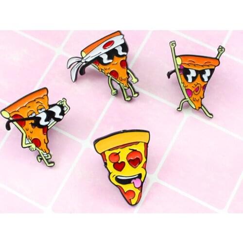 Cute Cool Pizza and Japanese Bushido Pizza Enamel Brooch Interesting Peach Heart Pizza Pin Gift for Children