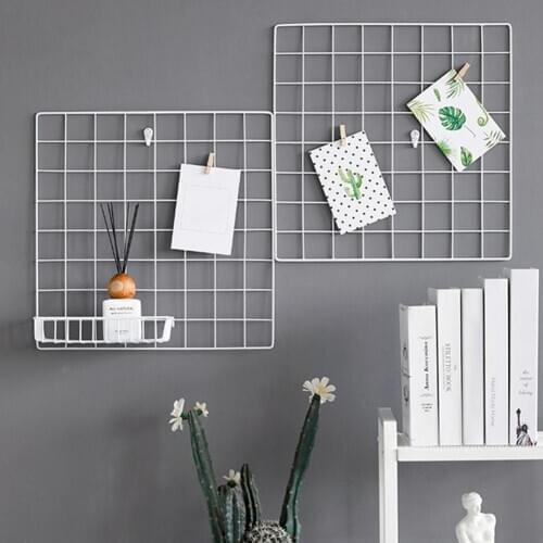 2021 Mesh Frame Metal Picture Rack Photos Storage Shelf Wall Art Display Hanging DIY Decor Memo Board Photo Wall Storage Shelf
