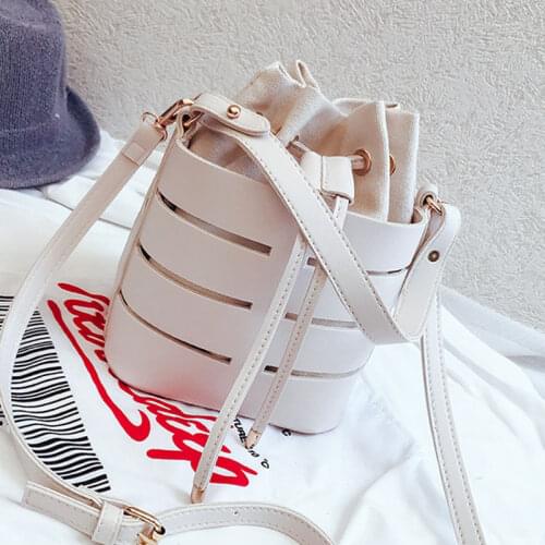 Fashion Drawstring PU Leather Bucket Bag For Women 2020 Lady Wild Small Solid Color Crossbody Bags Female Shoulder Handbags Tote