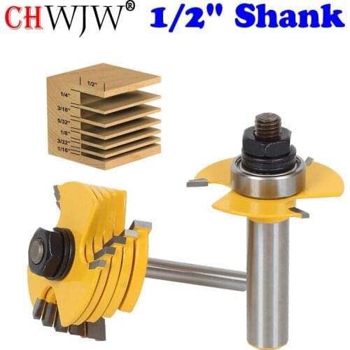 2PC 1/2"& 1/4" Shank 6 Piece Slot Cutter 3 Wing Router Bit Set Woodworking Chisel Cutter Tool-Tenon Cutter for Woodworking Tool