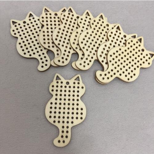 Set of 50 cat cross stitch pendant blank wooden cute animal ornament mordern diy cross stitch charm