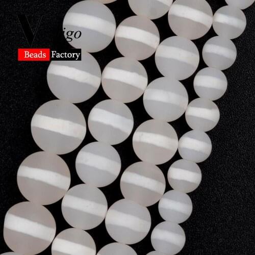 Natural Stone Beads 6/8/10mm Dull Polish White Stripe Tibetan Dzi Agates Round Beads For Jewelry Making Diy Jewellery Accessory